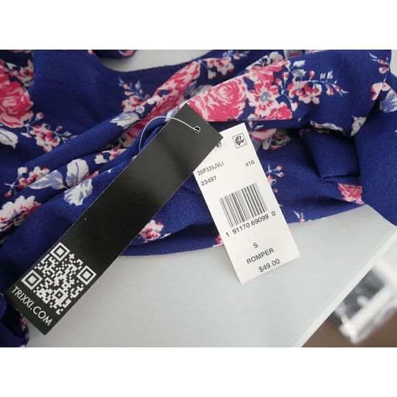Trixxi Juniors Printed Flutter-Sleev Navy Floral Romper S - Picture 4 of 7
